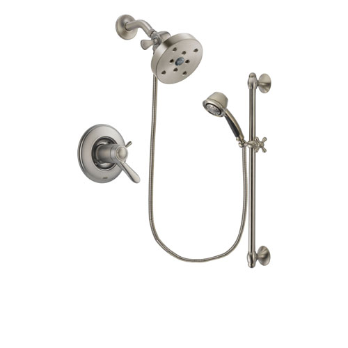 Delta Lahara Stainless Steel Finish Thermostatic Shower Faucet System Package with 5-1/2 inch Shower Head and 5-Spray Personal Handshower with Slide Bar Includes Rough-in Valve DSP1344V