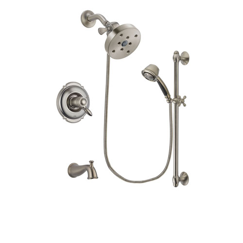 Delta Victorian Stainless Steel Finish Thermostatic Tub and Shower Faucet System Package with 5-1/2 inch Shower Head and 5-Spray Personal Handshower with Slide Bar Includes Rough-in Valve and Tub Spout DSP1345V