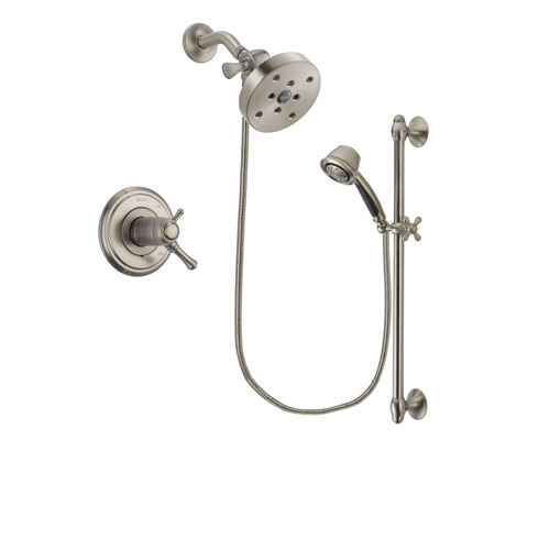 Delta Cassidy Stainless Steel Finish Thermostatic Shower Faucet System Package with 5-1/2 inch Shower Head and 5-Spray Personal Handshower with Slide Bar Includes Rough-in Valve DSP1352V
