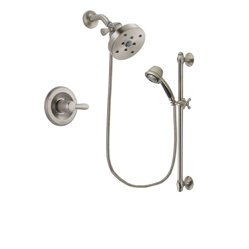 Delta Lahara Stainless Steel Finish Shower Faucet System Package with 5-1/2 inch Shower Head and 5-Spray Personal Handshower with Slide Bar Includes Rough-in Valve DSP1354V
