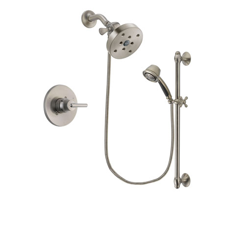 Delta Trinsic Stainless Steel Finish Shower Faucet System Package with 5-1/2 inch Shower Head and 5-Spray Personal Handshower with Slide Bar Includes Rough-in Valve DSP1356V