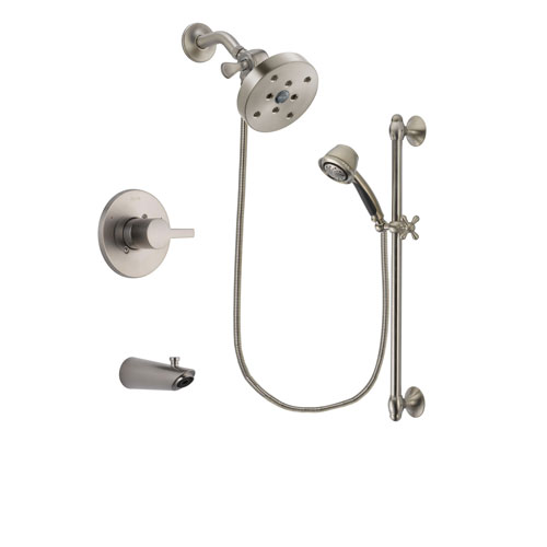 Delta Compel Stainless Steel Finish Tub and Shower Faucet System Package with 5-1/2 inch Shower Head and 5-Spray Personal Handshower with Slide Bar Includes Rough-in Valve and Tub Spout DSP1357V