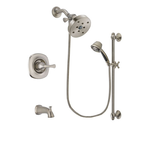 Delta Addison Stainless Steel Finish Tub and Shower Faucet System Package with 5-1/2 inch Shower Head and 5-Spray Personal Handshower with Slide Bar Includes Rough-in Valve and Tub Spout DSP1359V