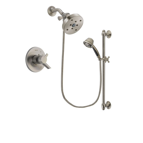 Delta Compel Stainless Steel Finish Dual Control Shower Faucet System Package with 5-1/2 inch Shower Head and 5-Spray Personal Handshower with Slide Bar Includes Rough-in Valve DSP1368V