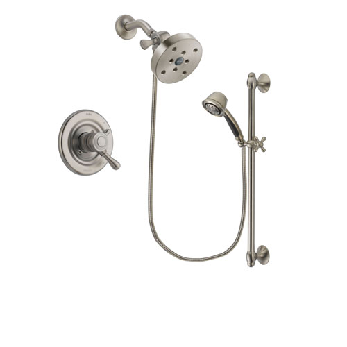 Delta Leland Stainless Steel Finish Dual Control Shower Faucet System Package with 5-1/2 inch Shower Head and 5-Spray Personal Handshower with Slide Bar Includes Rough-in Valve DSP1370V