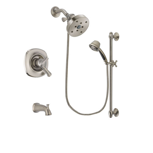 Delta Addison Stainless Steel Finish Dual Control Tub and Shower Faucet System Package with 5-1/2 inch Shower Head and 5-Spray Personal Handshower with Slide Bar Includes Rough-in Valve and Tub Spout DSP1371V