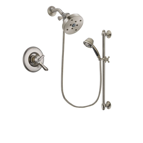 Delta Linden Stainless Steel Finish Dual Control Shower Faucet System Package with 5-1/2 inch Shower Head and 5-Spray Personal Handshower with Slide Bar Includes Rough-in Valve DSP1374V