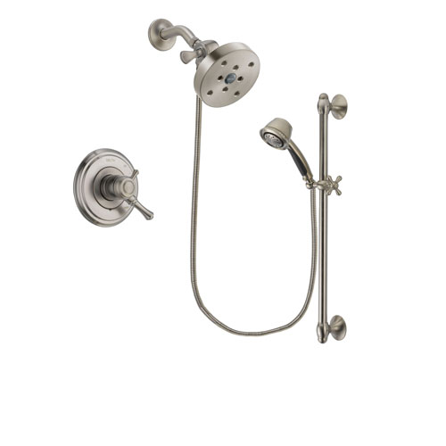 Delta Cassidy Stainless Steel Finish Dual Control Shower Faucet System Package with 5-1/2 inch Shower Head and 5-Spray Personal Handshower with Slide Bar Includes Rough-in Valve DSP1376V