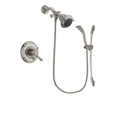 Delta Cassidy Stainless Steel Finish Dual Control Shower Faucet System Package with Shower Head and Handshower with Slide Bar Includes Rough-in Valve DSP1410V