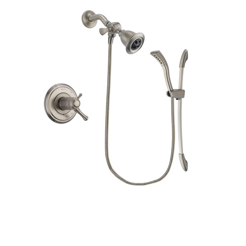 Delta Cassidy Stainless Steel Finish Thermostatic Shower Faucet System Package with Water Efficient Showerhead and Handshower with Slide Bar Includes Rough-in Valve DSP1420V