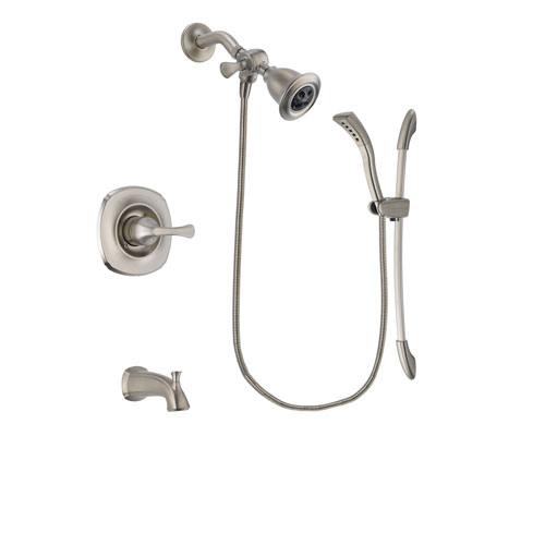 Delta Addison Stainless Steel Finish Tub and Shower Faucet System Package with Water Efficient Showerhead and Handshower with Slide Bar Includes Rough-in Valve and Tub Spout DSP1427V