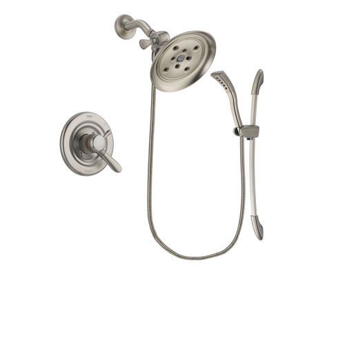 Delta Lahara Stainless Steel Finish Dual Control Shower Faucet System Package with Large Rain Showerhead and Handshower with Slide Bar Includes Rough-in Valve DSP1466V