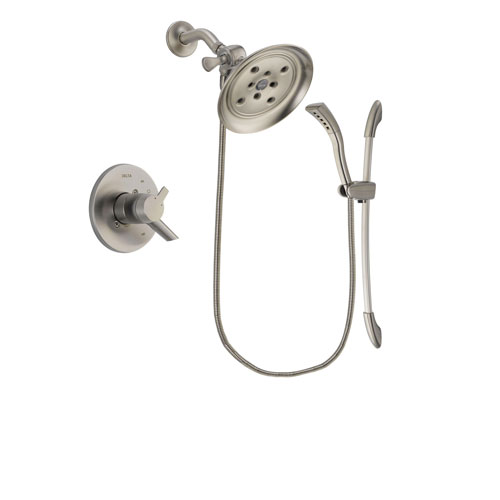 Delta Compel Stainless Steel Finish Dual Control Shower Faucet System Package with Large Rain Showerhead and Handshower with Slide Bar Includes Rough-in Valve DSP1470V