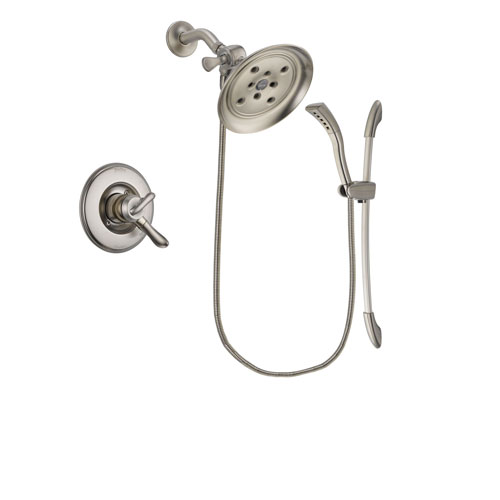 Delta Linden Stainless Steel Finish Dual Control Shower Faucet System Package with Large Rain Showerhead and Handshower with Slide Bar Includes Rough-in Valve DSP1476V
