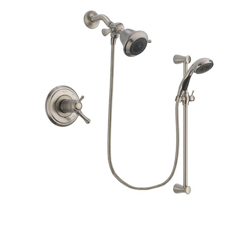 Delta Cassidy Stainless Steel Finish Thermostatic Shower Faucet System Package with Shower Head and Handheld Shower Spray with Slide Bar Includes Rough-in Valve DSP1522V