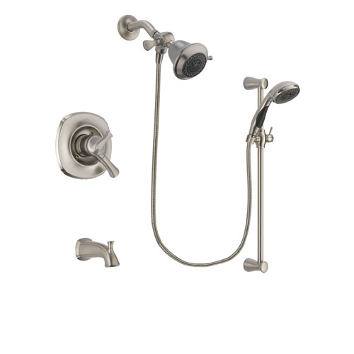 Delta Addison Stainless Steel Finish Dual Control Tub and Shower Faucet System Package with Shower Head and Handheld Shower Spray with Slide Bar Includes Rough-in Valve and Tub Spout DSP1541V