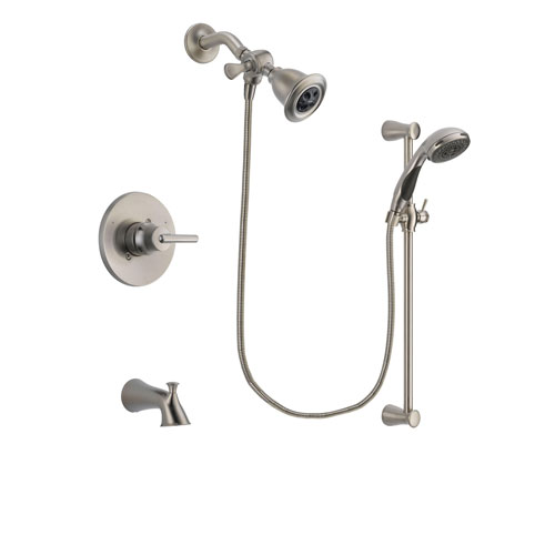 Delta Trinsic Stainless Steel Finish Tub and Shower Faucet System Package with Water Efficient Showerhead and Handheld Shower Spray with Slide Bar Includes Rough-in Valve and Tub Spout DSP1559V