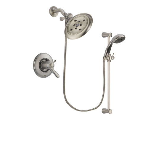 Delta Lahara Stainless Steel Finish Thermostatic Shower Faucet System Package with Large Rain Showerhead and Handheld Shower Spray with Slide Bar Includes Rough-in Valve DSP1582V