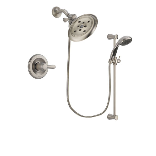 Delta Lahara Stainless Steel Finish Shower Faucet System Package with Large Rain Showerhead and Handheld Shower Spray with Slide Bar Includes Rough-in Valve DSP1592V