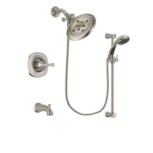 Delta Addison Stainless Steel Finish Tub and Shower Faucet System Package with Large Rain Showerhead and Handheld Shower Spray with Slide Bar Includes Rough-in Valve and Tub Spout DSP1597V
