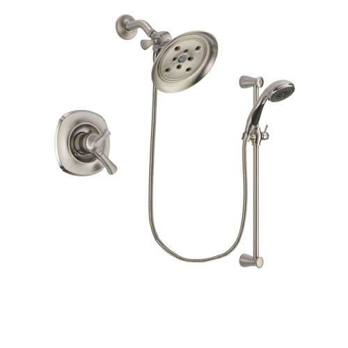 Delta Addison Stainless Steel Finish Dual Control Shower Faucet System Package with Large Rain Showerhead and Handheld Shower Spray with Slide Bar Includes Rough-in Valve DSP1610V