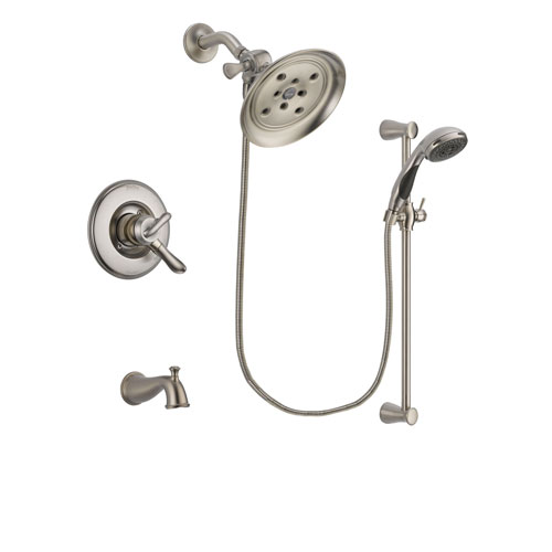 Delta Linden Stainless Steel Finish Dual Control Tub and Shower Faucet System Package with Large Rain Showerhead and Handheld Shower Spray with Slide Bar Includes Rough-in Valve and Tub Spout DSP1611V