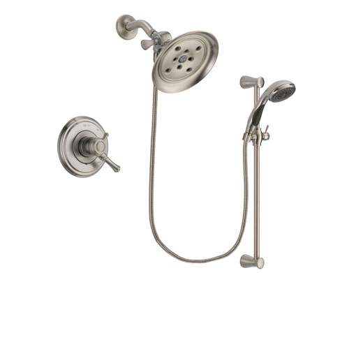 Delta Cassidy Stainless Steel Finish Dual Control Shower Faucet System Package with Large Rain Showerhead and Handheld Shower Spray with Slide Bar Includes Rough-in Valve DSP1614V