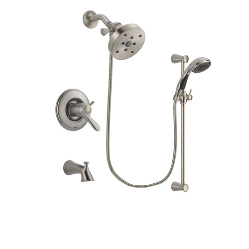 Delta Lahara Stainless Steel Finish Thermostatic Tub and Shower Faucet System Package with 5-1/2 inch Shower Head and Handheld Shower Spray with Slide Bar Includes Rough-in Valve and Tub Spout DSP1615V