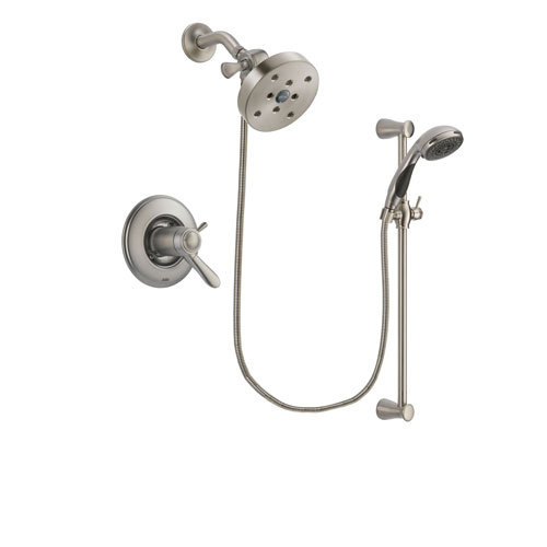 Delta Lahara Stainless Steel Finish Thermostatic Shower Faucet System Package with 5-1/2 inch Shower Head and Handheld Shower Spray with Slide Bar Includes Rough-in Valve DSP1616V