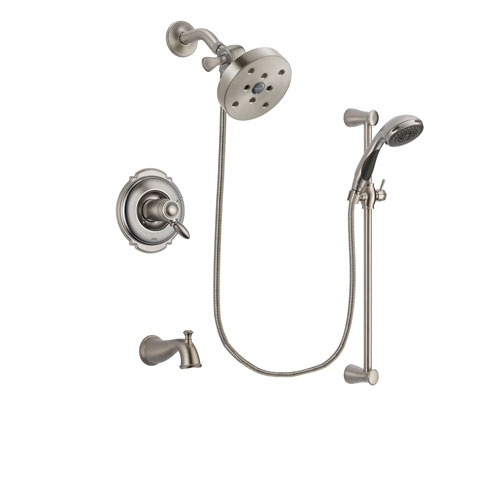 Delta Victorian Stainless Steel Finish Thermostatic Tub and Shower Faucet System Package with 5-1/2 inch Shower Head and Handheld Shower Spray with Slide Bar Includes Rough-in Valve and Tub Spout DSP1617V