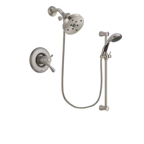 Delta Leland Stainless Steel Finish Thermostatic Shower Faucet System Package with 5-1/2 inch Shower Head and Handheld Shower Spray with Slide Bar Includes Rough-in Valve DSP1620V