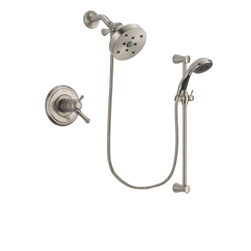 Delta Cassidy Stainless Steel Finish Thermostatic Shower Faucet System Package with 5-1/2 inch Shower Head and Handheld Shower Spray with Slide Bar Includes Rough-in Valve DSP1624V