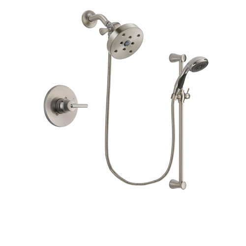 Delta Trinsic Stainless Steel Finish Shower Faucet System Package with 5-1/2 inch Shower Head and Handheld Shower Spray with Slide Bar Includes Rough-in Valve DSP1628V