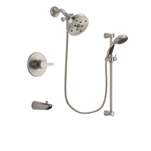 Delta Compel Stainless Steel Finish Tub and Shower Faucet System Package with 5-1/2 inch Shower Head and Handheld Shower Spray with Slide Bar Includes Rough-in Valve and Tub Spout DSP1629V