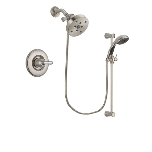 Delta Linden Stainless Steel Finish Shower Faucet System Package with 5-1/2 inch Shower Head and Handheld Shower Spray with Slide Bar Includes Rough-in Valve DSP1634V