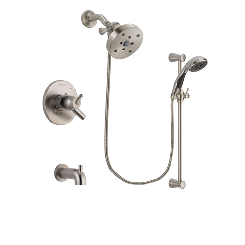 Delta Trinsic Stainless Steel Finish Dual Control Tub and Shower Faucet System Package with 5-1/2 inch Shower Head and Handheld Shower Spray with Slide Bar Includes Rough-in Valve and Tub Spout DSP1637V