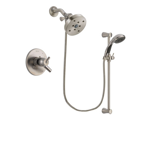 Delta Trinsic Stainless Steel Finish Dual Control Shower Faucet System Package with 5-1/2 inch Shower Head and Handheld Shower Spray with Slide Bar Includes Rough-in Valve DSP1638V