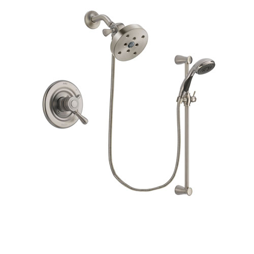 Delta Leland Stainless Steel Finish Dual Control Shower Faucet System Package with 5-1/2 inch Shower Head and Handheld Shower Spray with Slide Bar Includes Rough-in Valve DSP1642V