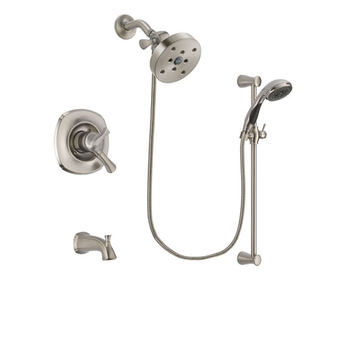 Delta Addison Stainless Steel Finish Dual Control Tub and Shower Faucet System Package with 5-1/2 inch Shower Head and Handheld Shower Spray with Slide Bar Includes Rough-in Valve and Tub Spout DSP1643V