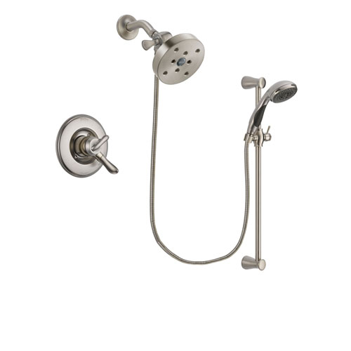 Delta Linden Stainless Steel Finish Dual Control Shower Faucet System Package with 5-1/2 inch Shower Head and Handheld Shower Spray with Slide Bar Includes Rough-in Valve DSP1646V