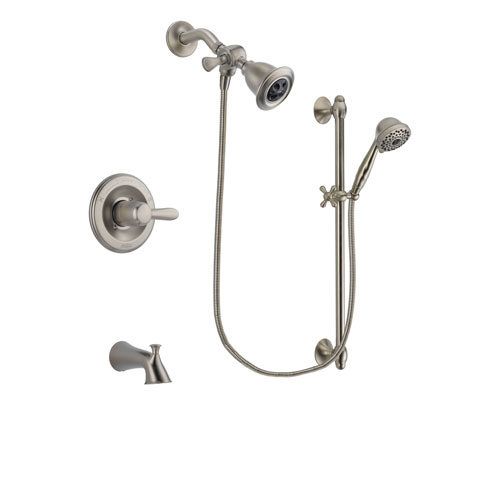 Delta Lahara Stainless Steel Finish Tub and Shower Faucet System Package with Water Efficient Showerhead and 7-Spray Handheld Shower with Slide Bar Includes Rough-in Valve and Tub Spout DSP1693V