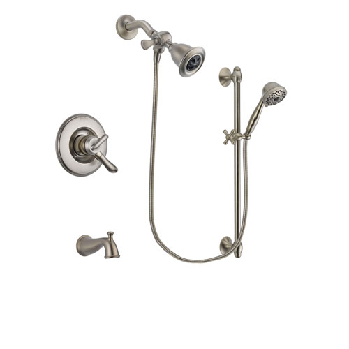 Delta Linden Stainless Steel Finish Dual Control Tub and Shower Faucet System Package with Water Efficient Showerhead and 7-Spray Handheld Shower with Slide Bar Includes Rough-in Valve and Tub Spout DSP1713V