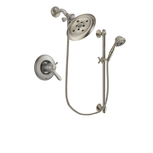 Delta Lahara Stainless Steel Finish Thermostatic Shower Faucet System Package with Large Rain Showerhead and 7-Spray Handheld Shower with Slide Bar Includes Rough-in Valve DSP1718V