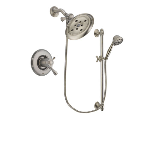 Delta Leland Stainless Steel Finish Thermostatic Shower Faucet System Package with Large Rain Showerhead and 7-Spray Handheld Shower with Slide Bar Includes Rough-in Valve DSP1722V