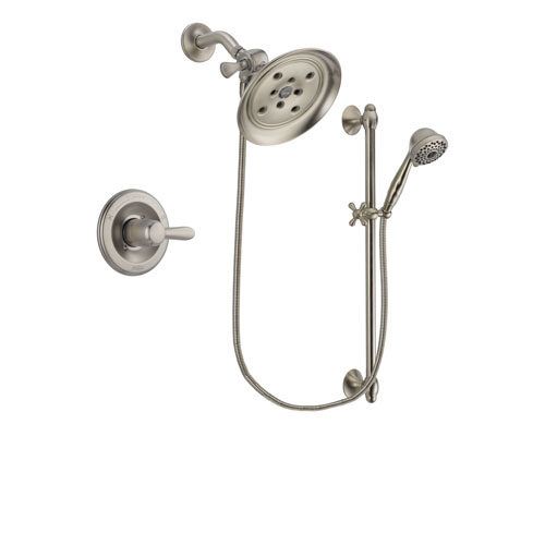 Delta Lahara Stainless Steel Finish Shower Faucet System Package with Large Rain Showerhead and 7-Spray Handheld Shower with Slide Bar Includes Rough-in Valve DSP1728V