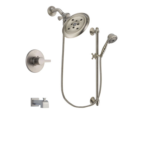 Delta Compel Stainless Steel Finish Tub and Shower Faucet System Package with Large Rain Showerhead and 7-Spray Handheld Shower with Slide Bar Includes Rough-in Valve and Tub Spout DSP1731V