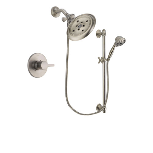 Delta Compel Stainless Steel Finish Shower Faucet System Package with Large Rain Showerhead and 7-Spray Handheld Shower with Slide Bar Includes Rough-in Valve DSP1732V
