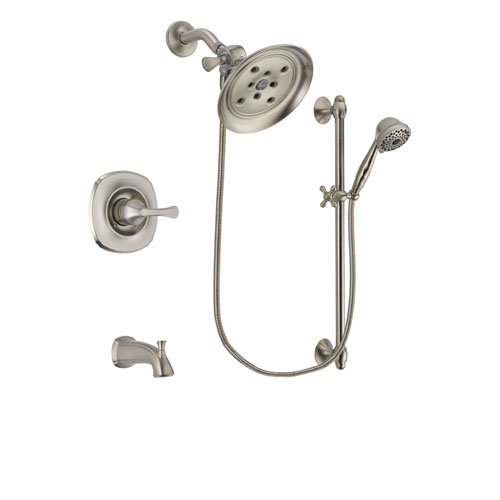 Delta Addison Stainless Steel Finish Tub and Shower Faucet System Package with Large Rain Showerhead and 7-Spray Handheld Shower with Slide Bar Includes Rough-in Valve and Tub Spout DSP1733V