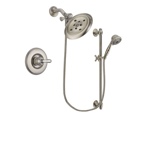 Delta Linden Stainless Steel Finish Shower Faucet System Package with Large Rain Showerhead and 7-Spray Handheld Shower with Slide Bar Includes Rough-in Valve DSP1736V