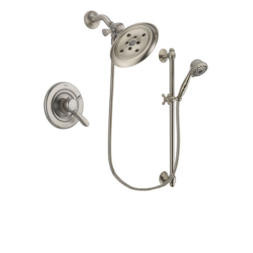 Delta Lahara Stainless Steel Finish Dual Control Shower Faucet System Package with Large Rain Showerhead and 7-Spray Handheld Shower with Slide Bar Includes Rough-in Valve DSP1738V